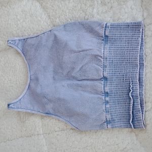 Free People Good Karma High Neck Crop Tank Washed Light Blue